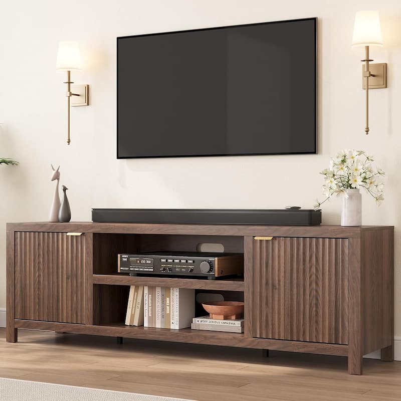 Fluted TV Stand for 80 inch TV, Entertainment Center with Adjustable Shelves - N/A