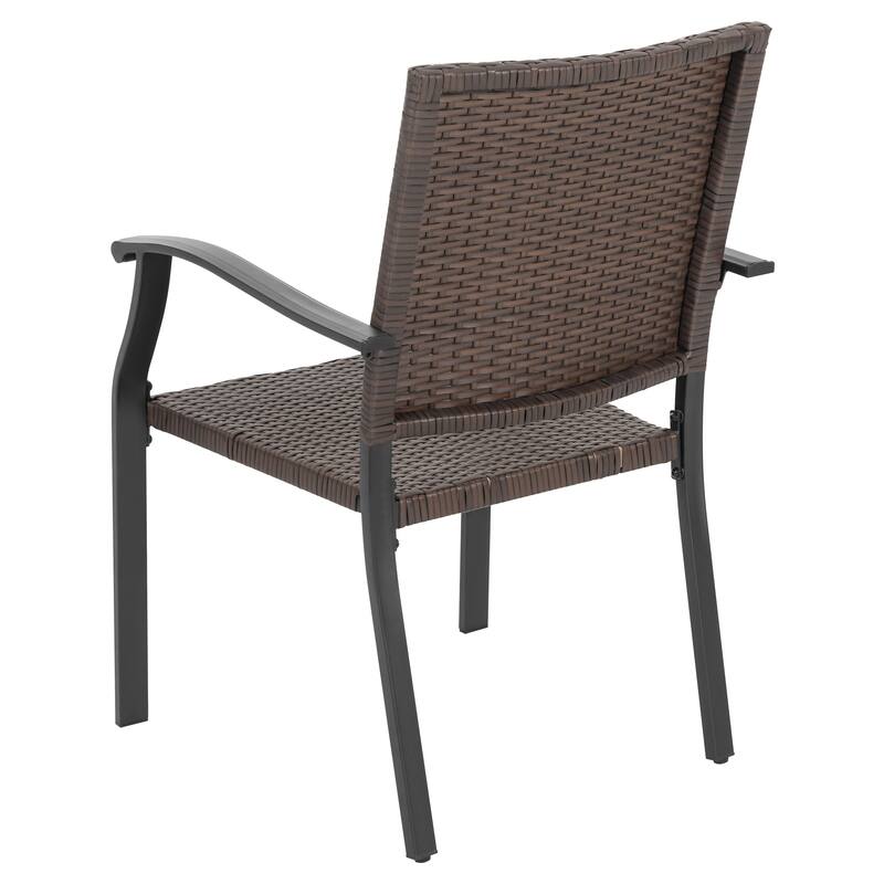 5PCS Outdoor Dining Set, 4 Wicker Chairs and Iron Table with Umbrella Hole, Black