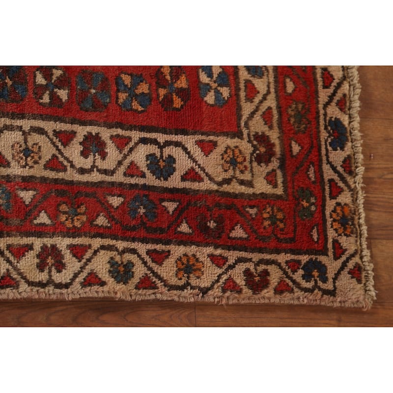 Geometric Sirjan Persian Vintage Runner Rug Handmade Wool Carpet - 3'8"x 9'4"