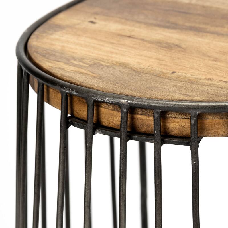 29" Light Brown Wooden Seat Bar Stool with Black Metal Frame and Comfortable Footrest for Kitchen - 30.5”H x 14”W x 16.5”D