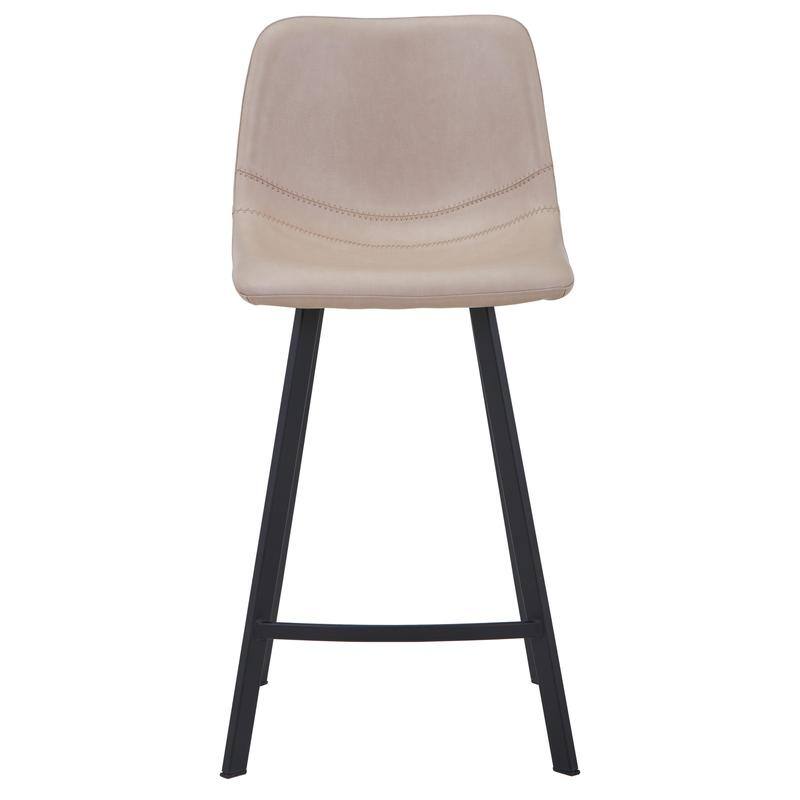 Elland Modern Minimalist Leather Upholstered Bar Stool with Accent Black Metal Base and Back Support for Home Bar or Kitchen