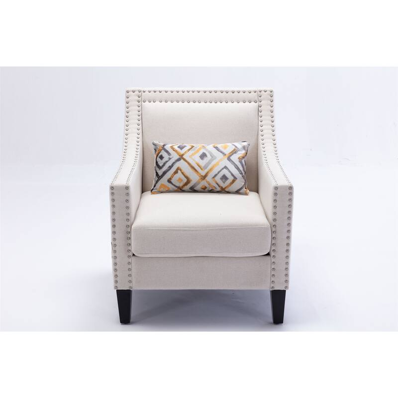 Linen Nailhead Accent Solid Wood Leg Living Room Armchair