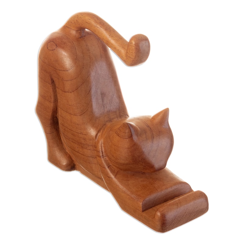 Novica Handmade Convenient Elegance Wood Phone Holder