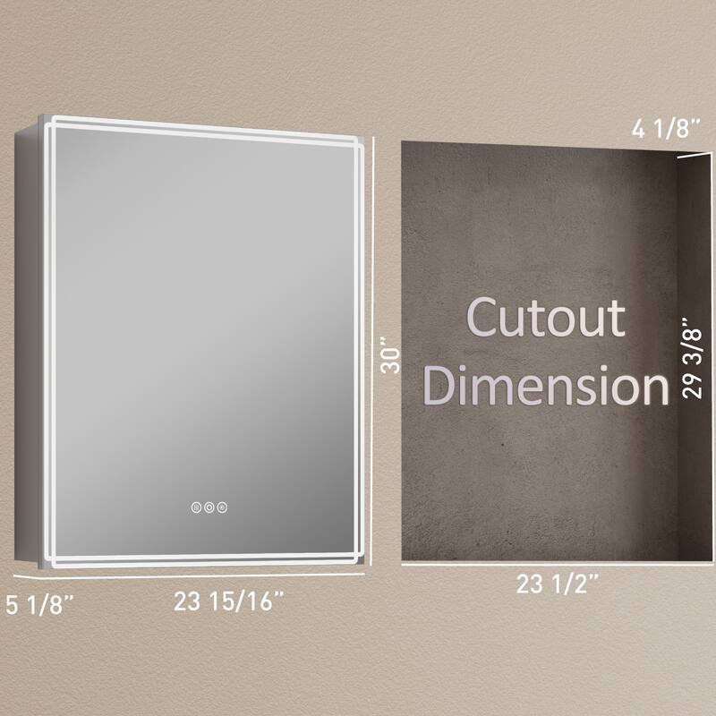 Alita Aluminum LED Medicine Cabinet with Mirror, Dimmable Light, Anti-Fog, Adjustable Shelves, Recessed or Wall Mount