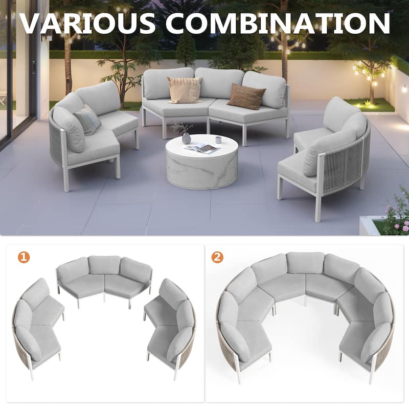 Outdoor Patio Furniture PE Rattan Wicker Half Round Curved Sofa Sectional Set