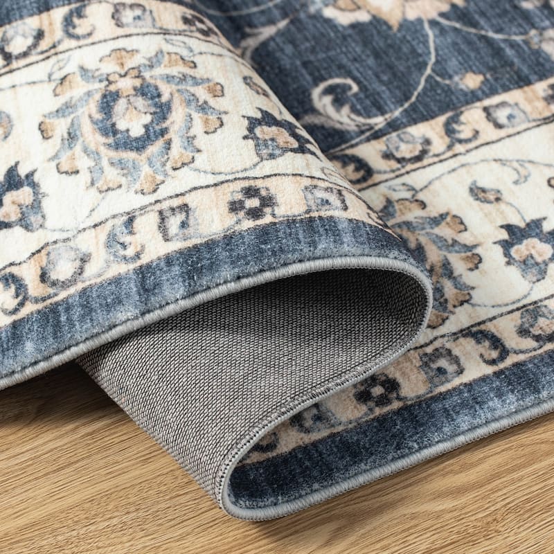 Glitzhome Traditional Distressed Floral Boho Printed Oriental Area Rugs