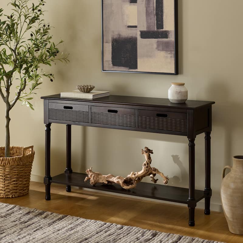 SAFAVIEH Macie 3-Drawer Console Table - 47.3" W x 13" L x 29.5" H - 47.3" W x 13" L x 29.5" H - 47"W x 13"D x 30"H - Dark Chocolate