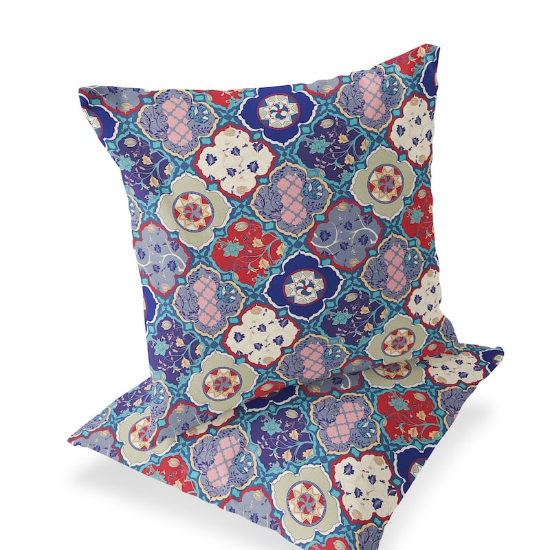 HomeRoots Set of Two 16" X 16" Blue and Green Blown Seam Floral Indoor Outdoor Throw Pillow - 16.00' X '16.00' X '5.00