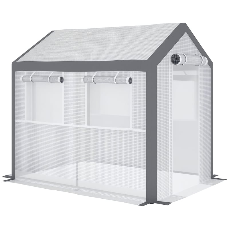 Outsunny 8' L x 6' W x 7.4' H Outdoor Walk-In Tunnel Greenhouse with Roll-up Windows, 2 Zippered Doors, & Weather Cover
