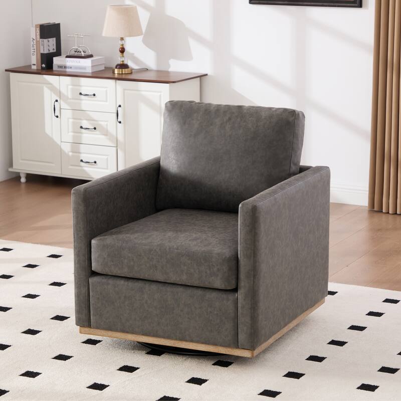 Modern PU Swivel Accent Chair with Armrest and Metal Base