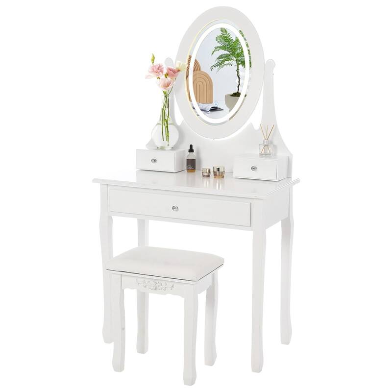 Vanity Table with LED Lighted Oval Mirror