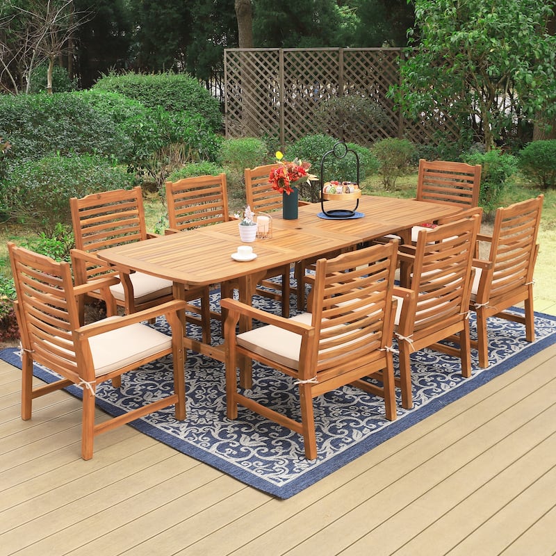 MAISON ARTS Outdoor 7/9-Piece Solid Acacia Wood Dining Set, Expandable Dining Table and 6/8 Wood Dining Chairs