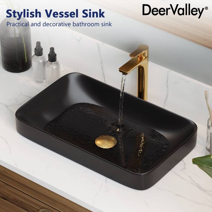 DeerValley Ally 12'' White Ceramic Rectangular Vessel Bathroom Sink