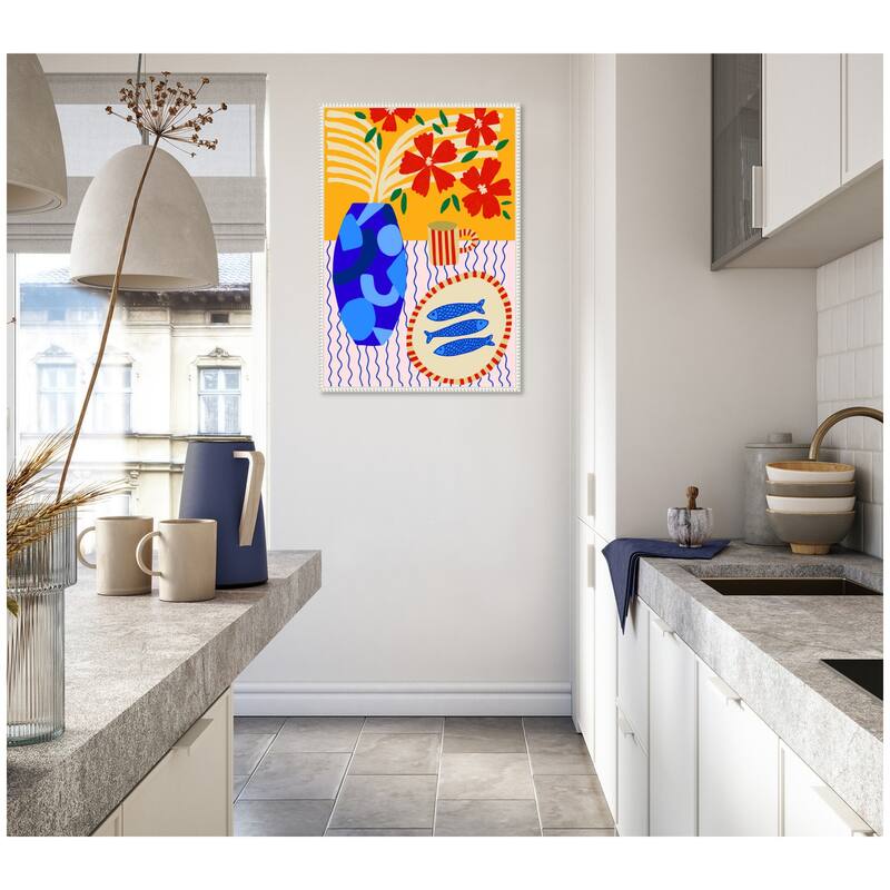 Kate and Laurel Sardines on Stripes by Teresa Rego Framed Canvas Wall Art Print