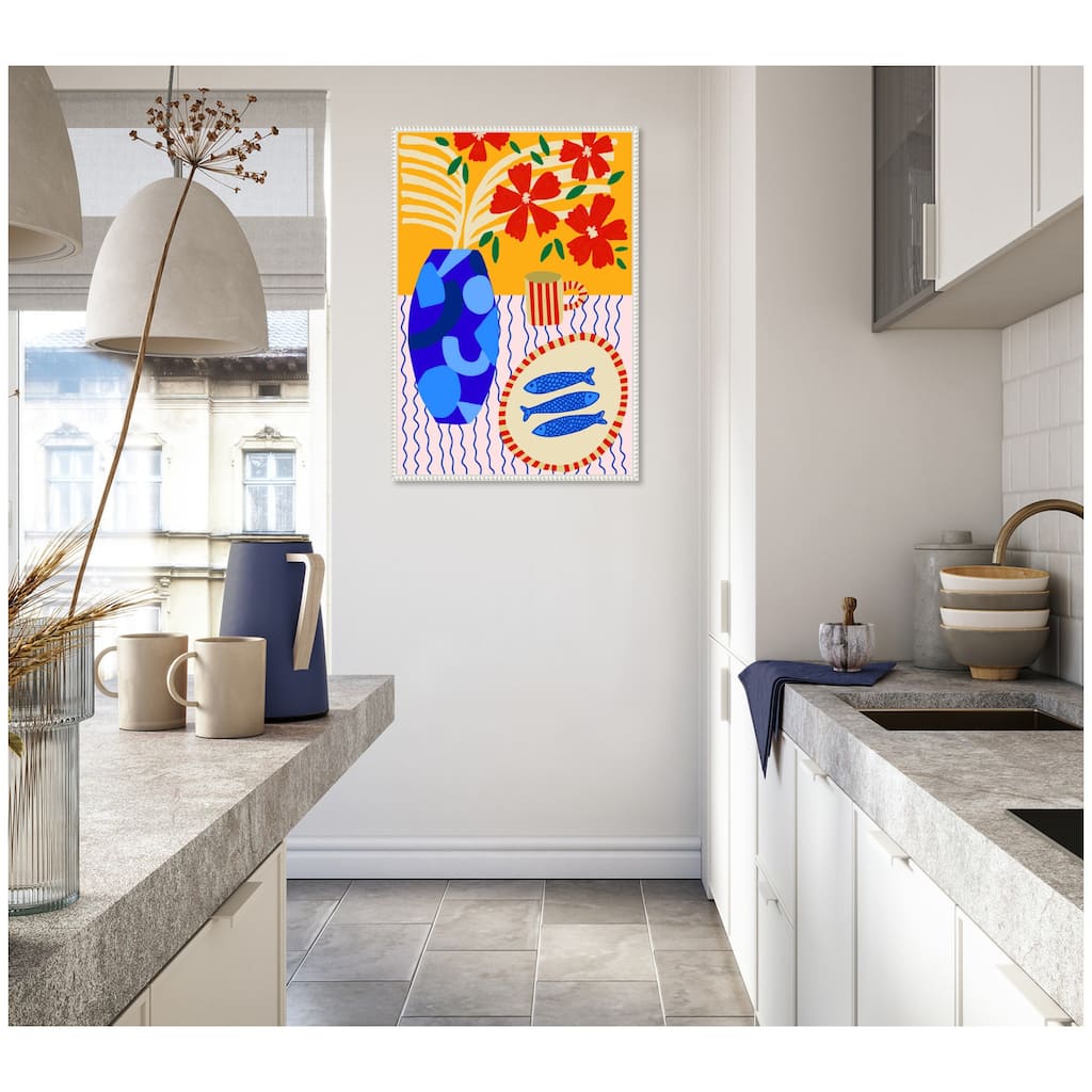 Kate and Laurel Sardines on Stripes by Teresa Rego Framed Canvas Wall Art Print