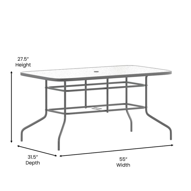 Rectangular Glass Metal Patio Table with Umbrella Hole