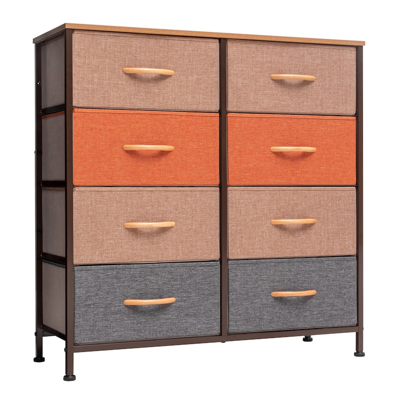 8 Drawers Vertical Dresser Storage Tower Organizer Unit for Bedroom - Blue, Orange & Light Coffee - 8-drawer