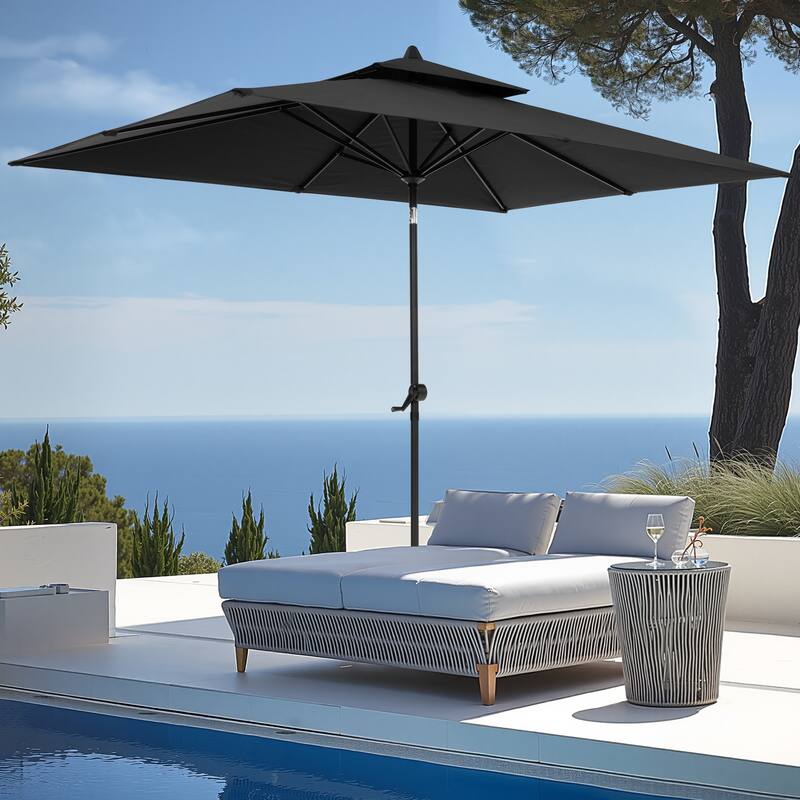 VredHom 9 x 5 Ft Outdoor Rectangular Market Umbrella with Double Top