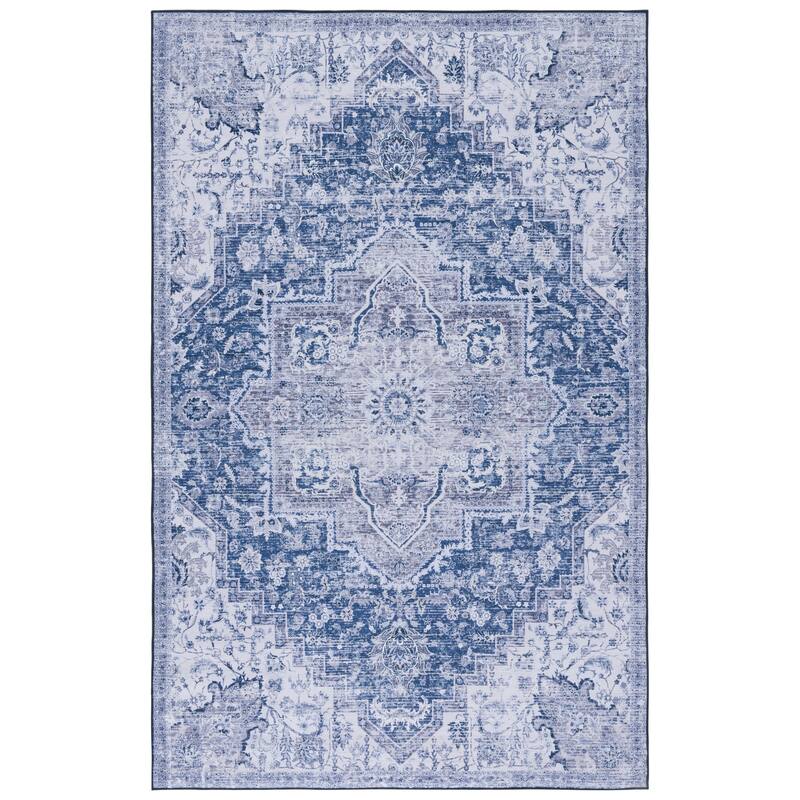 SAFAVIEH Tucson Machine Washable Slip Resistant Mallaury Distressed Rug - 5' x 8' - Navy/Grey