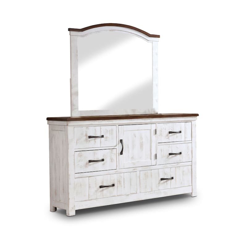 Ynez Transitional White 2-piece 6-Drawer Dresser and Mirror Set by Furniture of America