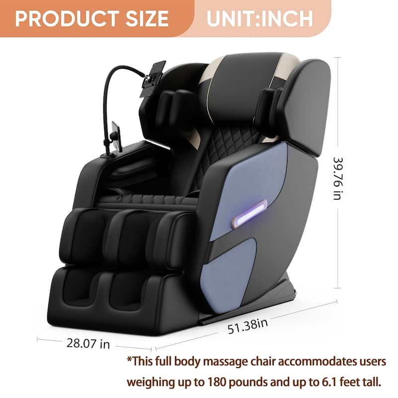 Luxury Zero Gravity Full-Body Massage Chair with Heating, Bluetooth Audio, and Foot Rollers - Home Relaxation Recliner