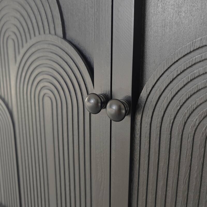 2-Door Sideboard Buffet Cabinet, Accent Cabinet with Geometric Embossed Design, Storage Cabinet with Shelves