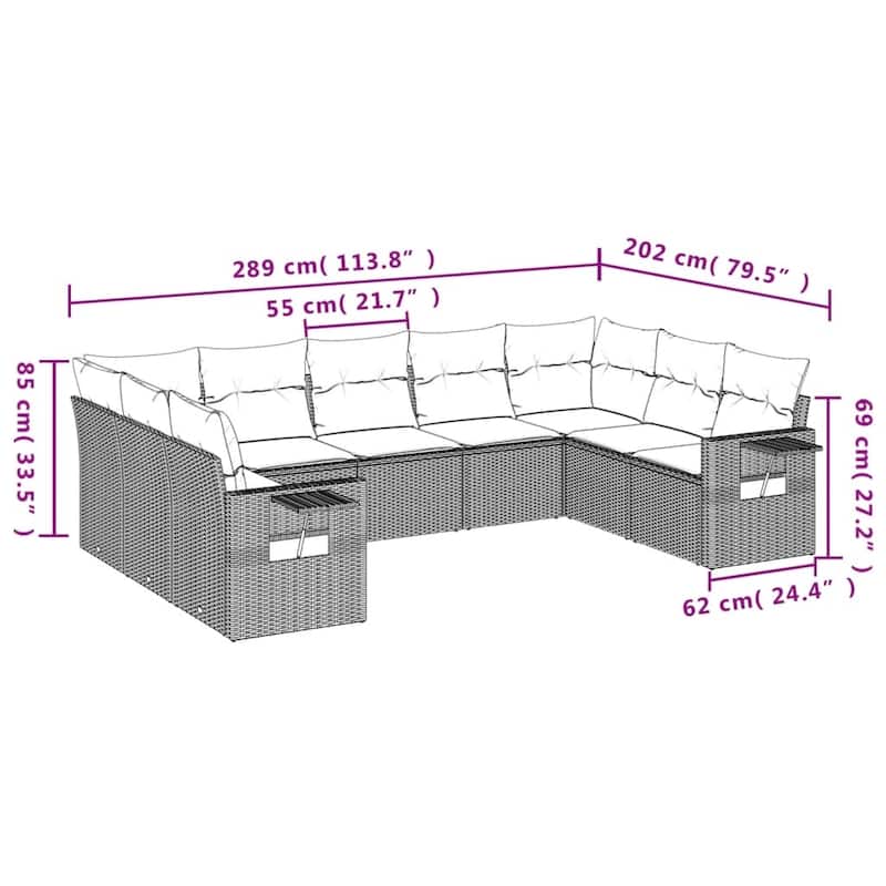 vidaXL 9 Piece Patio Sofa Set with Cushions Black Poly Rattan