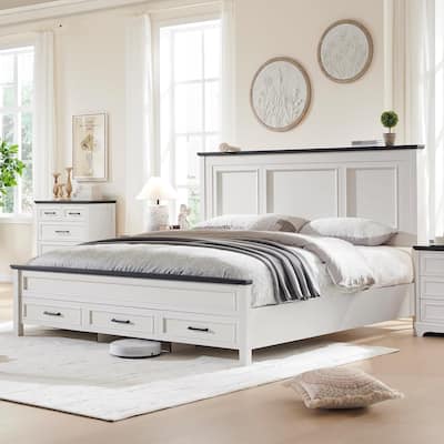 Farmhouse Queen Wood Bed Frame with 52" Tall Headboard & Footboard