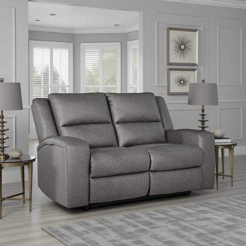 Vance Manual Reclining Loveseat, Gray Faux Leather, Cushions, 63 Inch