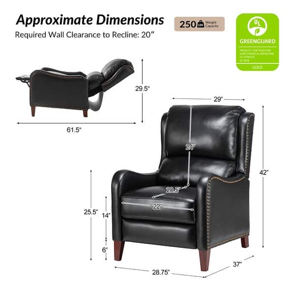 dimension image slide 14 of 19, HULALA HOME Brigida Cigar Genuine Leather Manual Recliner with Nailhead Trim