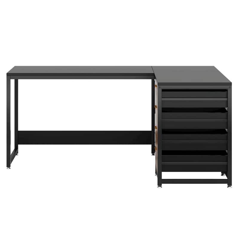 59"L-Shaped Computer Desk with Drawers and Shelves, Reversible Corner Office Desk Workstation, Writing Table with File Cabinets