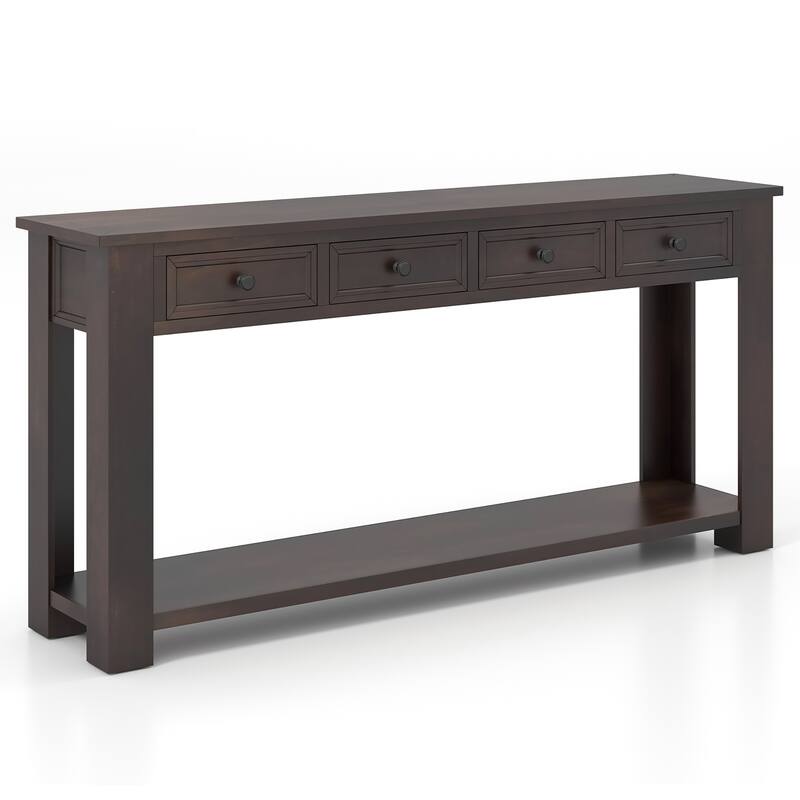 Gymax 63'' Farmhouse Entryway Table with 4 Storage Drawers and Open