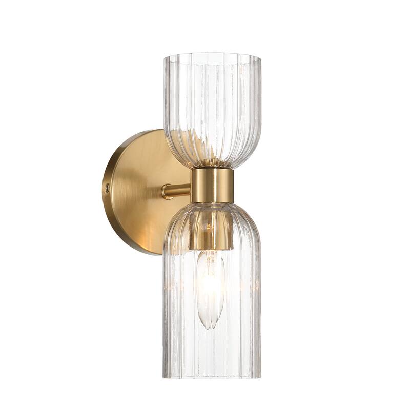 Josephine Metal and Clear Ribbed Glass Wall Light - 4.8"L x 6.0"W x 11.5"H