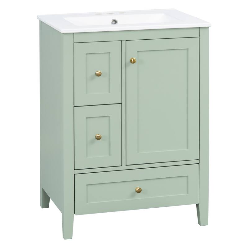 Roomfitters 24" Bathroom Vanity with Sink, Solid Wood Legs, 3 Drawers with Removable Dividers & Adjustable Shelf