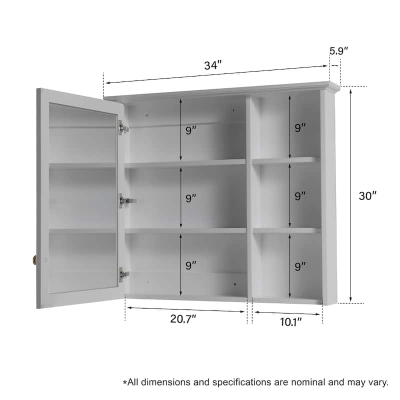 Modern Surface Mount Solid Wood Framed Medicine Cabinet With Mirror and Shelves