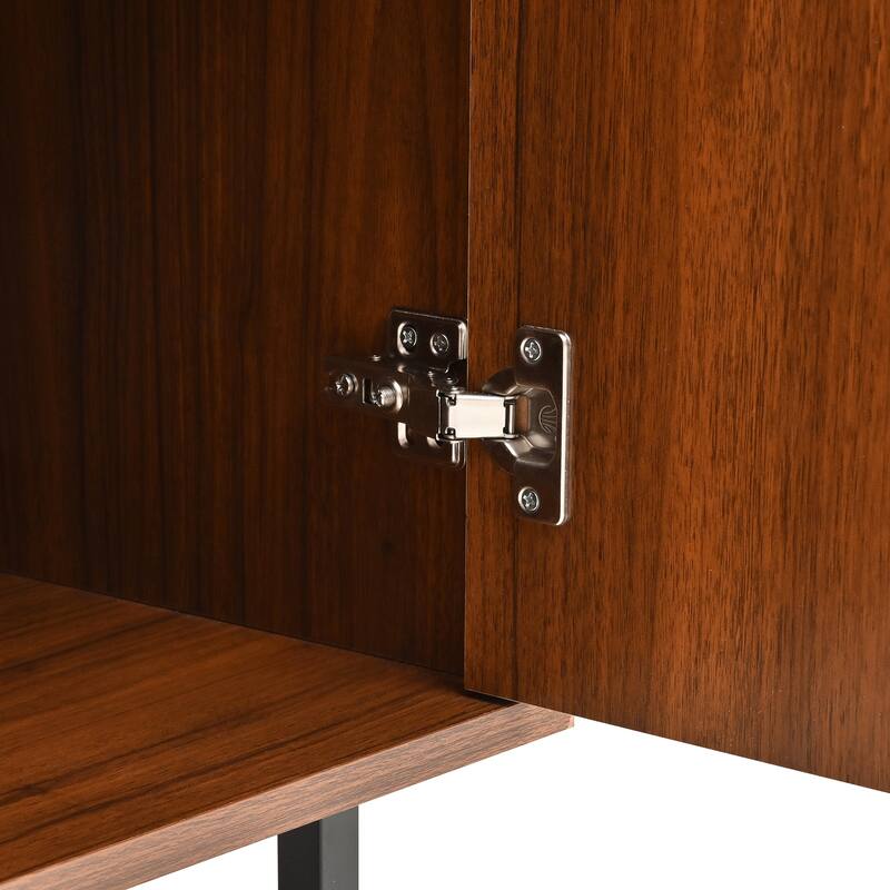 Mid-Century Modern Sideboard Buffet Cabinet, 59-Inch Geometric Carved Storage Cabinet with Metal Legs, Multi-Purpose Credenza