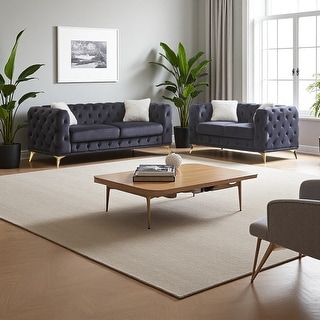 Velvet Chesterfield 5-Seater Sofa Set with Rolled Arms and Metal Legs ...