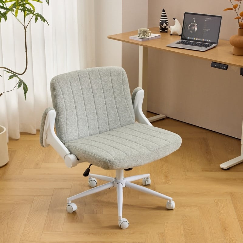Chenille Swivel Chair With Adjustable Flip-Up Arms For Cross-Legged