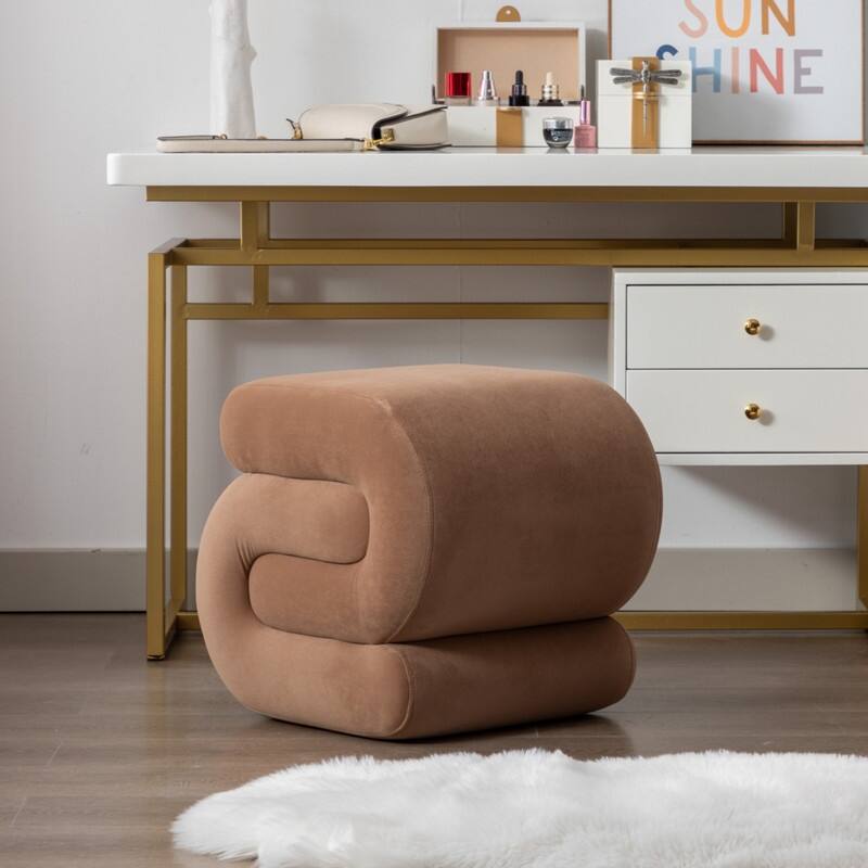 Velvet Fabric S-shape Ottoman Makeup Stool Footstool