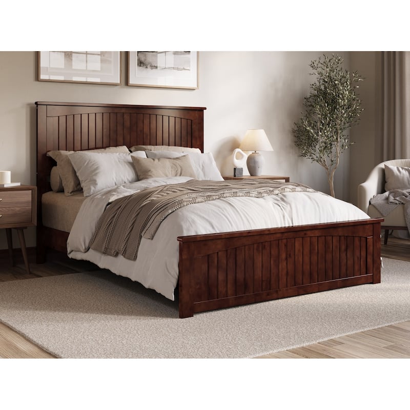 Naples Solid Wood Low Profile Platform Bed with Matching Footboard - Walnut - Queen