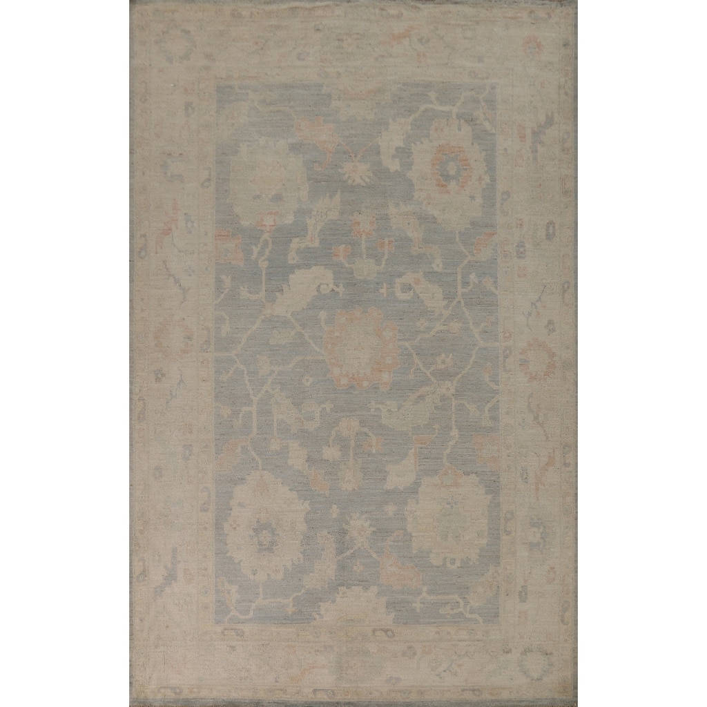 Vegetable Dye Blue Oushak Turkish Rug Hand-Knotted Wool Carpet - 5'11"x 9'7"