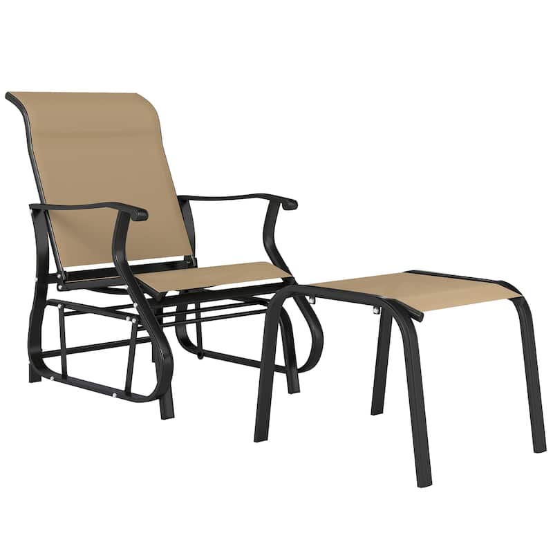 Outsunny Outdoor Glider Chair with Ottoman, 2-Piece Patio Glider Set with High Back and Wide Seat, Gliding Outdoor Lounge Se