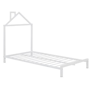Eye-catching Design House-Shaped Headboard Platform Bed Frame, Metal Slats Support Bed, No Box Spring Needed, No-Noise