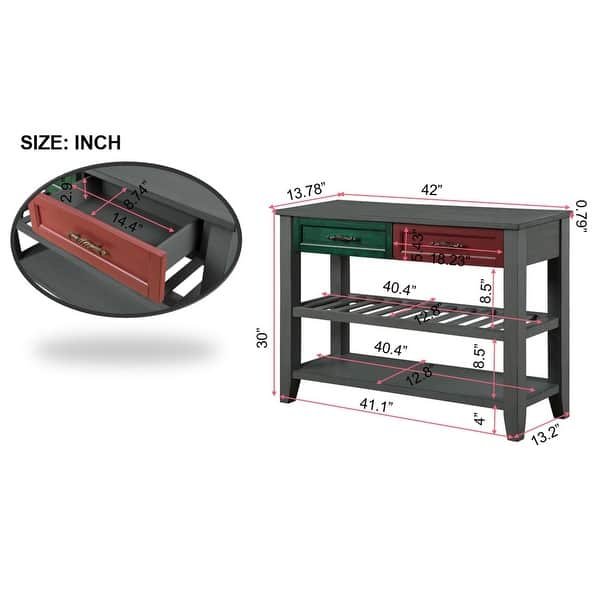 dimension image slide 3 of 4, Console Table with 2 Drawers and 2 Tiers Shelves, Entryway Sofa Table Long Narrow Wood Console Table for Living Room Hallway