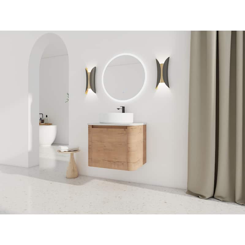 24'' Wall-Mounted Bathroom Vanity With Ceramic Art Sink & 1-Soft-Close Door,KD-Packing, Plywood
