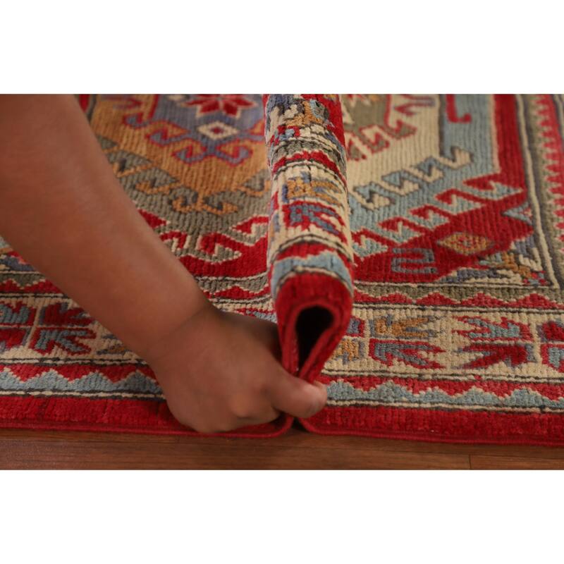 Traditional Kazak Oriental Accent Rug Handmade Red Wool Carpet - 3'2"x 5'1"