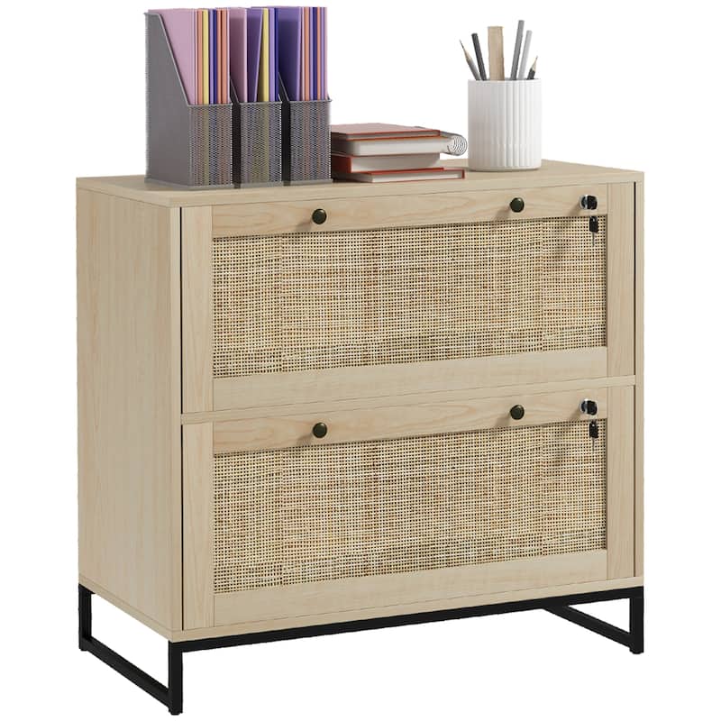2-Drawer File Cabinet with Lock, Keys and Adjustable Hanging Bar - Natural