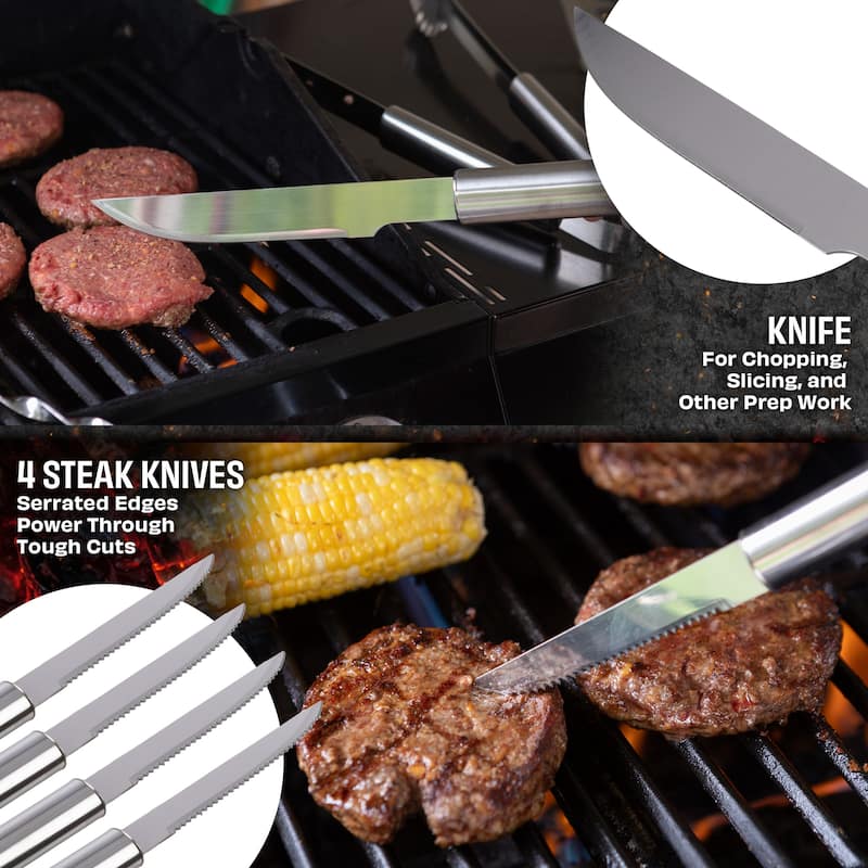 BBQ Grill Accessories Kit - 19-Piece Stainless-Steel Grilling Tools Set with Carrying Case by Chef Buddy