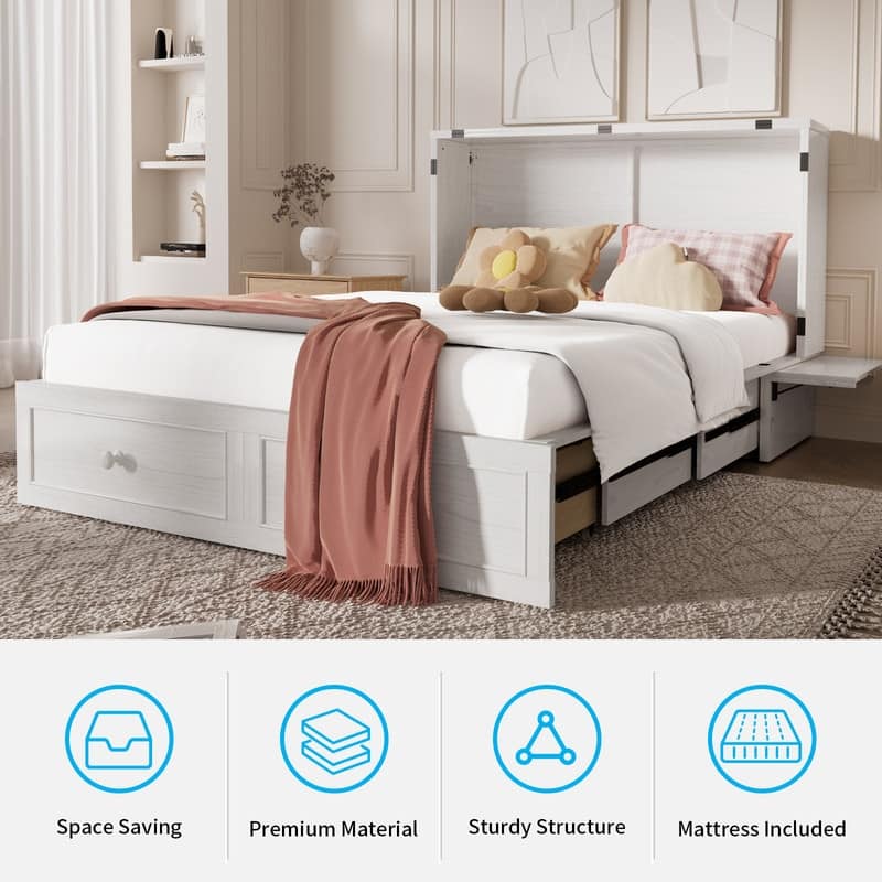 Mixoy Murphy Bed Chest with Mattress and Storage