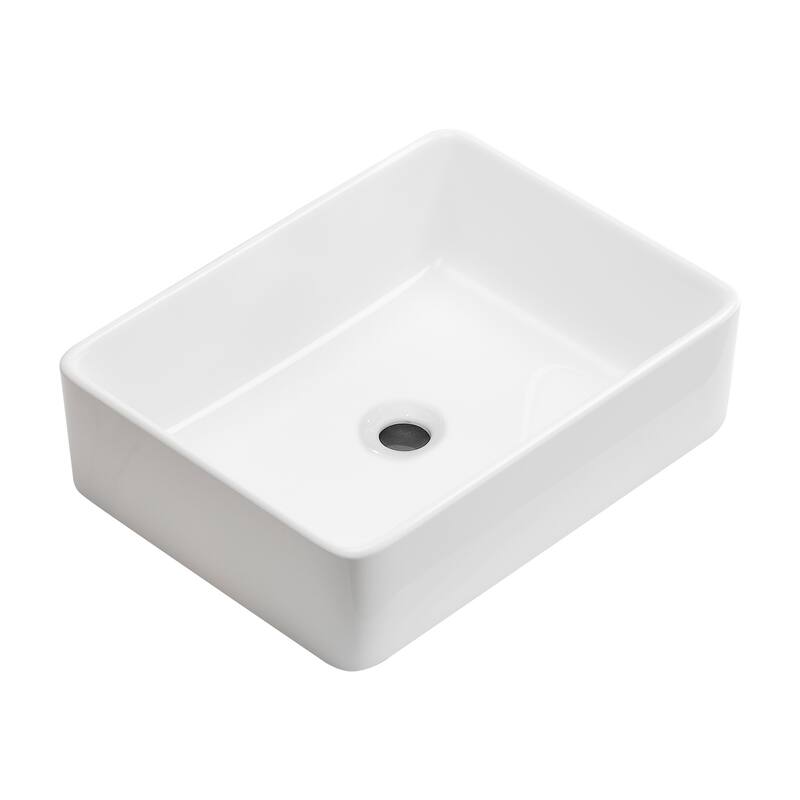 GDFStudio - Rosdale Modern Ceramic Vessel Sink with Above-Counter Design - White - Rectangle - 19"